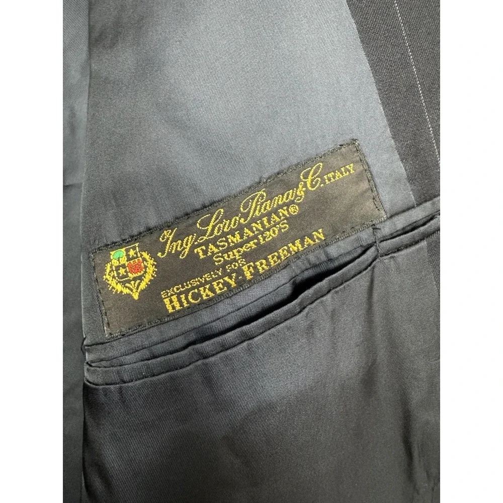 Vintage Hickey Freeman Black Wool Suit Blazer Mens‎ 46L Sport Coat Pinstripe 90s